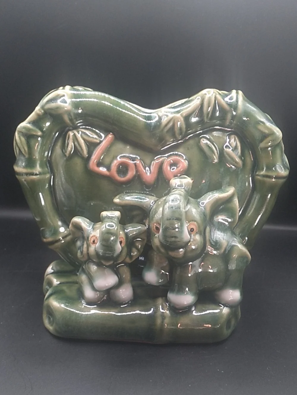 Vintage Majolica-style Green Ceramic Elephant Planter/Vase (B9)
